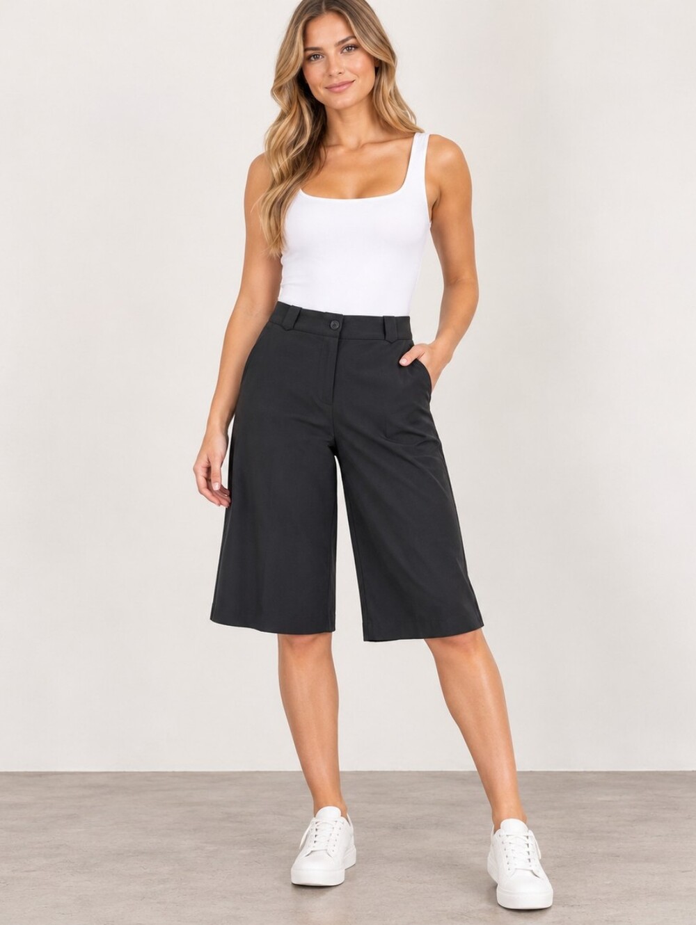 Josef Black Wool Wide-Leg Culotte Pants